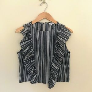 Chambray Top with Ruffles and Stripes